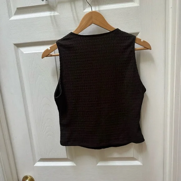 Zara TOP GILET BOUTONS TEXTURED Chocolate brown tank v neck m medium - Picture 4 of 7